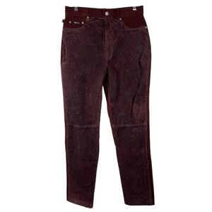 VTG Votre Nom Sz 42 10 US Jeans Suede Leather Front Burgundy Straight Women's